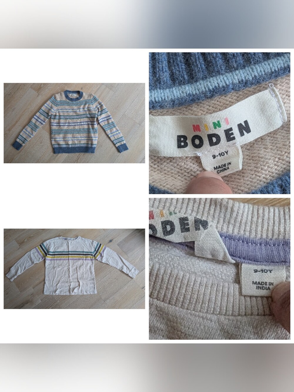 9-10Y Mini Boden Bundle: Fair Isle Crewneck Sweater+ Thin Sweatshirt